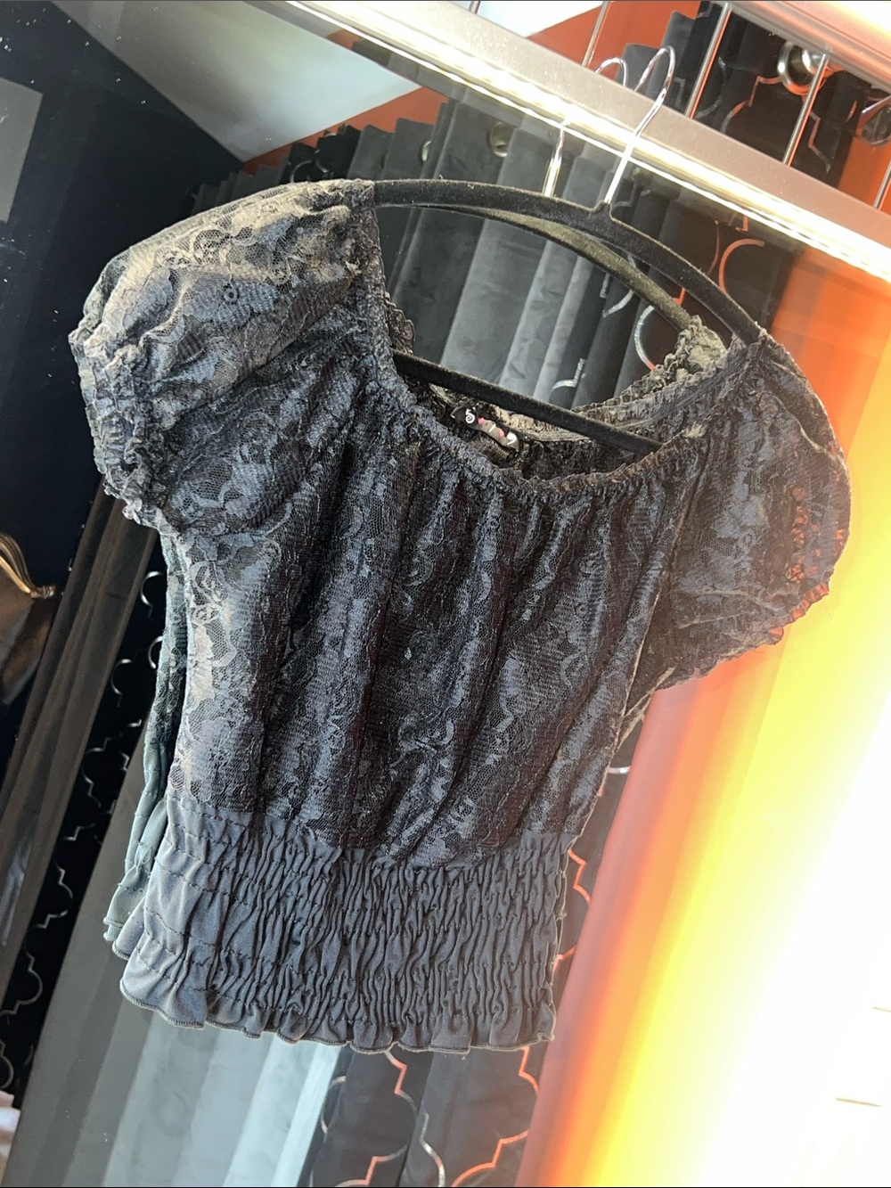 🖤 Vintage 579 Gothic Romance Lace Off-Shoulder Smocked Top 🖤